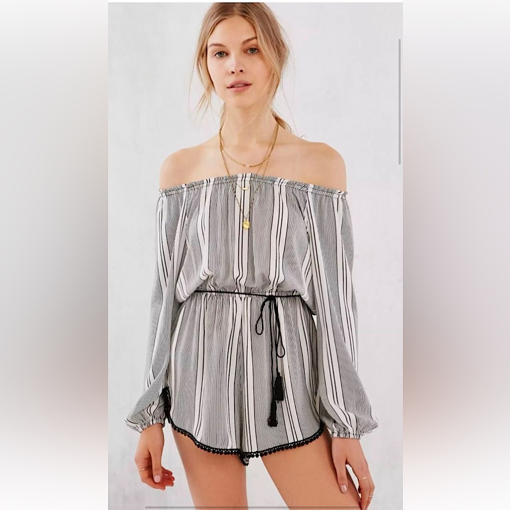 Ecote Striped Off-Shoulder Romper